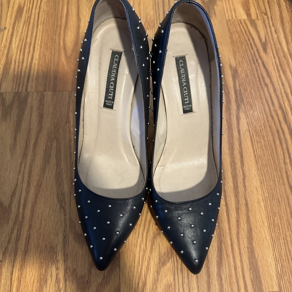 Claudia Ciuti Shoes Womens Size 6 Black Studded Leather Pointed Toe Heels Italy